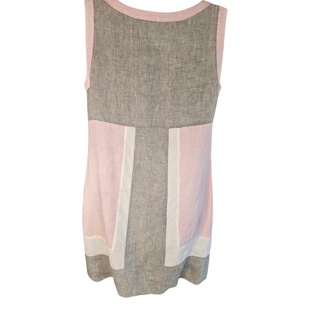 Mario Romano Pink Gray White Colorblock Shift Dress Sz S 100% Italian Linen - Picture 6 of 8
